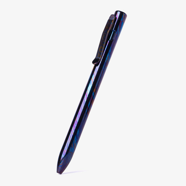 Full Titanium Damascus Clip Action Pen